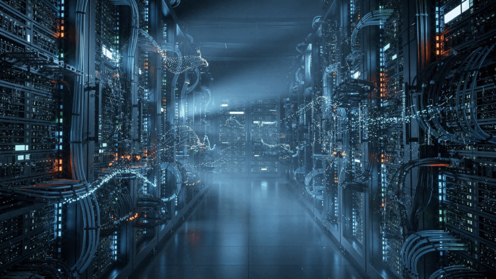 Futuristic Matrix-Style computer / city street combination