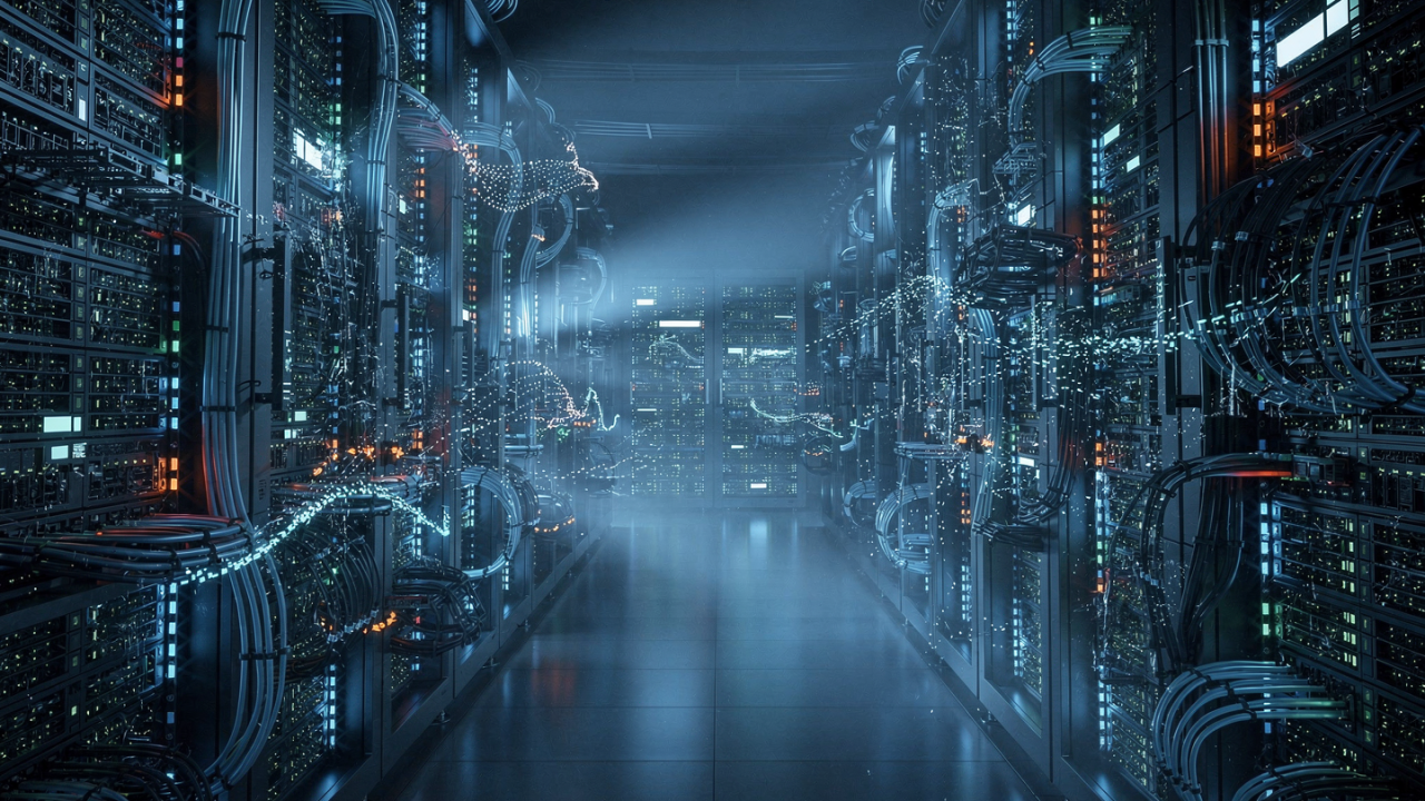 Futuristic Matrix-Style computer / city street combination