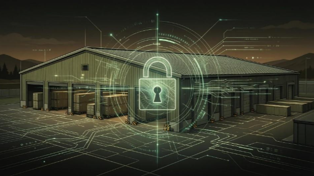 Warehouse with a padlock indicating security